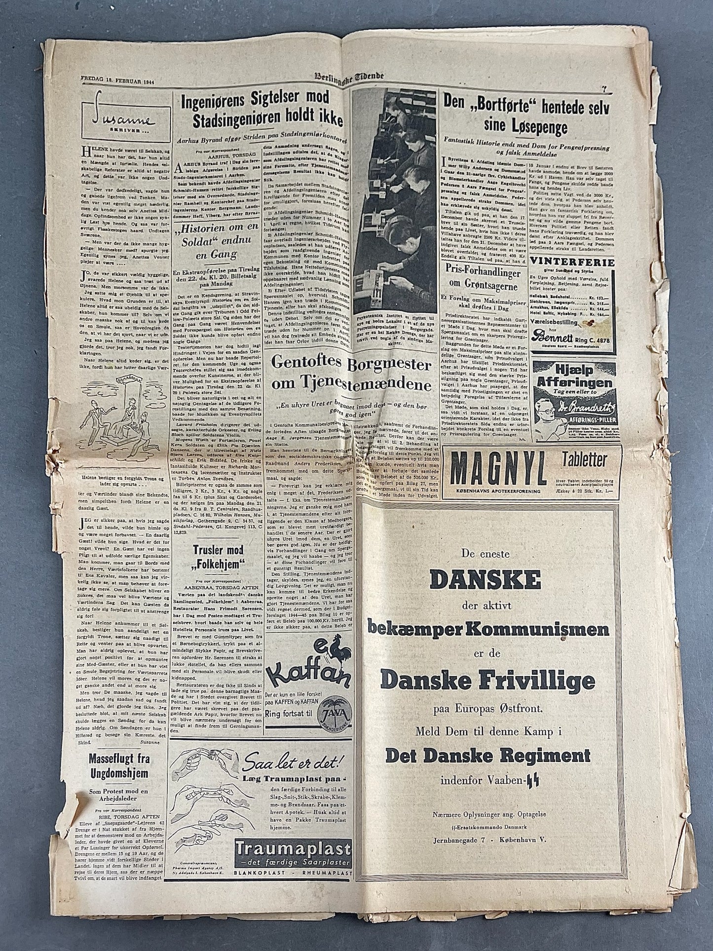 WW2 Dansk Avis med Frikorps Danmark Hverveannonce. Original.