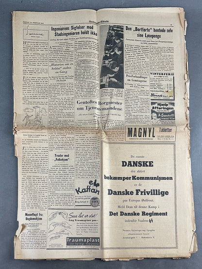 WW2 Dansk Avis med Frikorps Danmark Hverveannonce. Original.