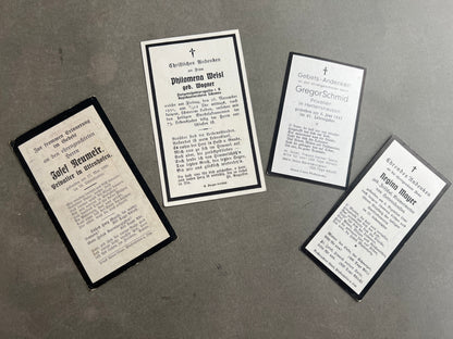 WW1/WW2 Tysk lot af 4 dødemandskort. Et er fra 1951. Original.