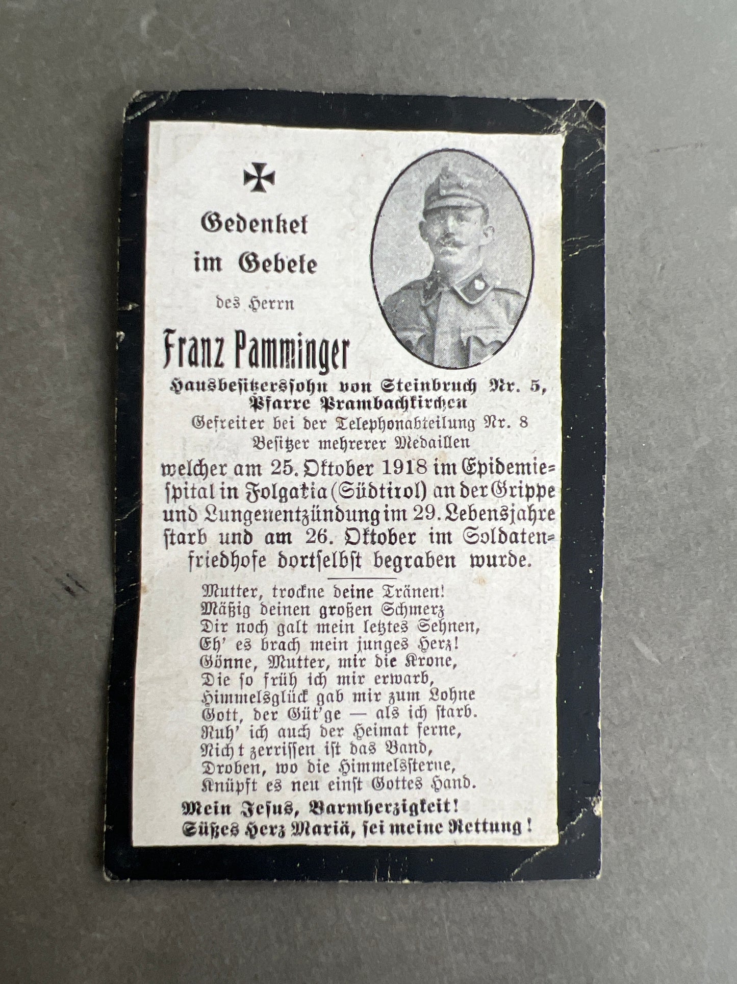 WW1 Tysk Dødemandskort. Original.