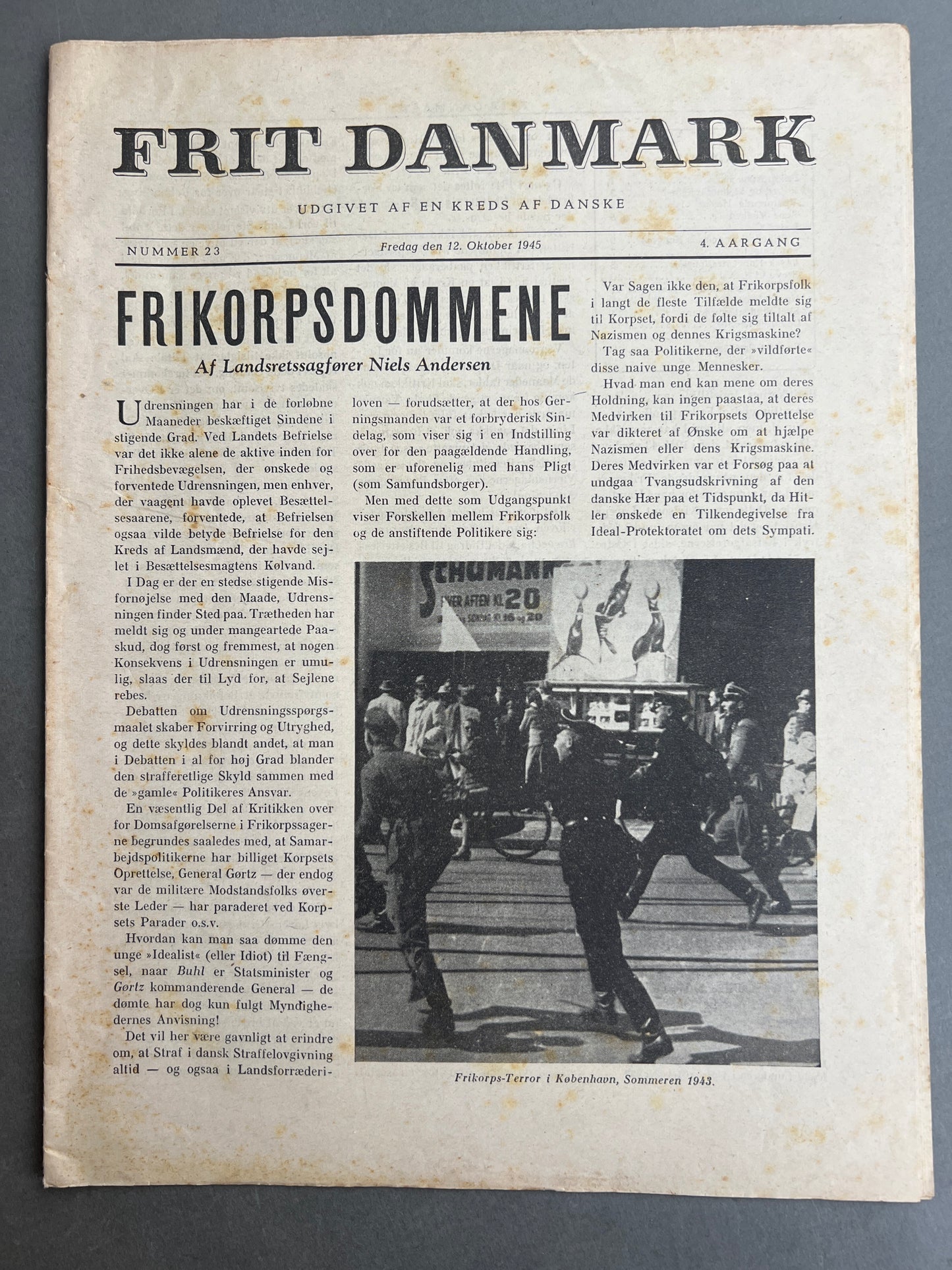 WW2 Dansk "Frit Danmark" fra 12. oktober 1945. Original.
