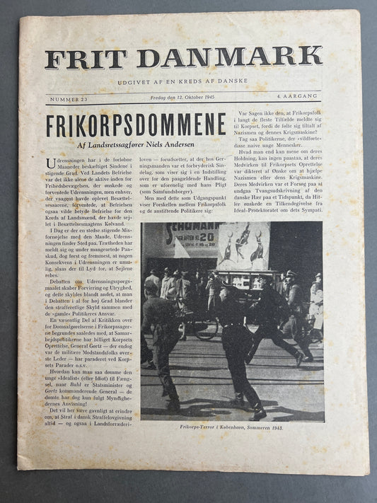 WW2 Dansk "Frit Danmark" fra 12. oktober 1945. Original.
