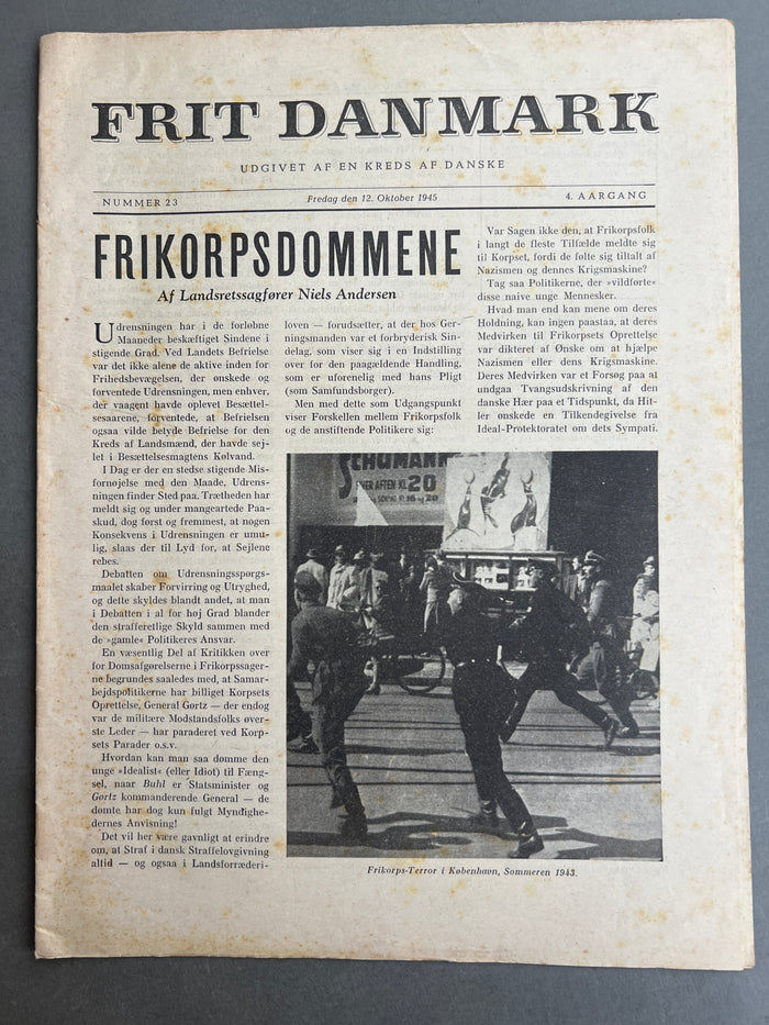 WW2 Dansk "Frit Danmark" fra 12. oktober 1945. Original.