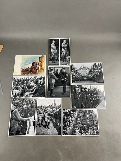 WW2 Tysk "Cigaretten Album" Billeder. 9 stk. 12x17 cm. Gode motiver. I omslag. Original.