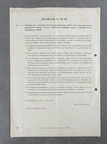 WW2 Tysk NSDAP "Reichsverfügungsblatt". Original.