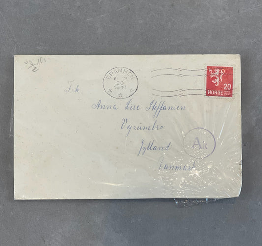 WW2 Brev sendt fra Norge til Danmark. Med censur-tjek. Original.