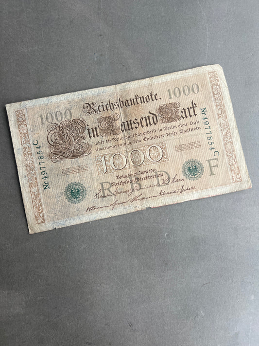 WW1 Tysk "Reichsbanknote" Pengeseddel. Original.