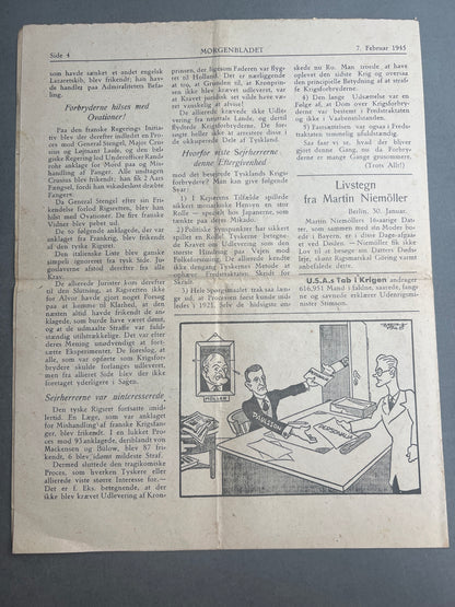 WW2 Dansk Illegal avis "MORGENBLADET" fra februar 1945. Original.