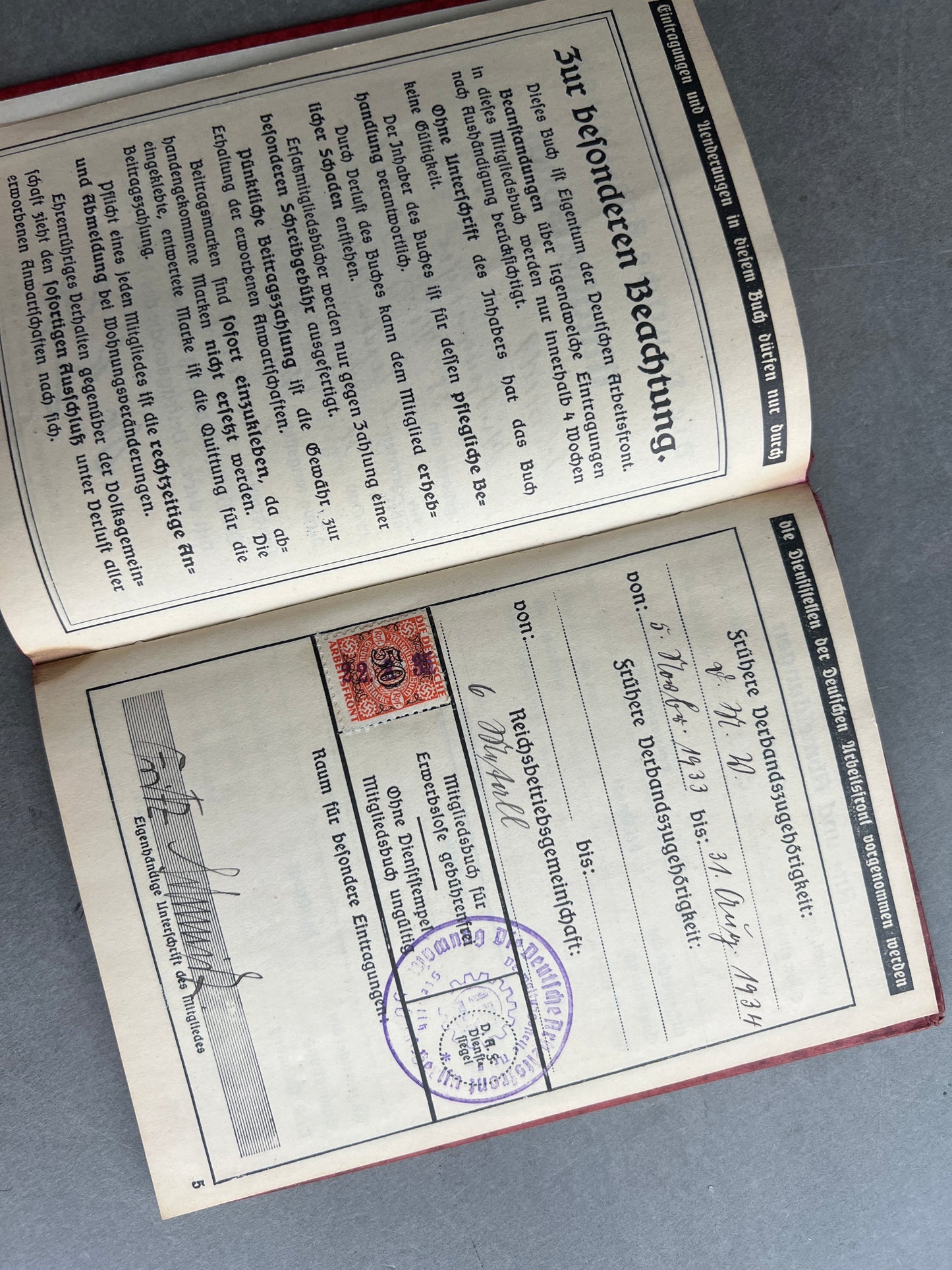 WW2 Tysk DAF Medlemsbog. Godt udfyldt. Original.