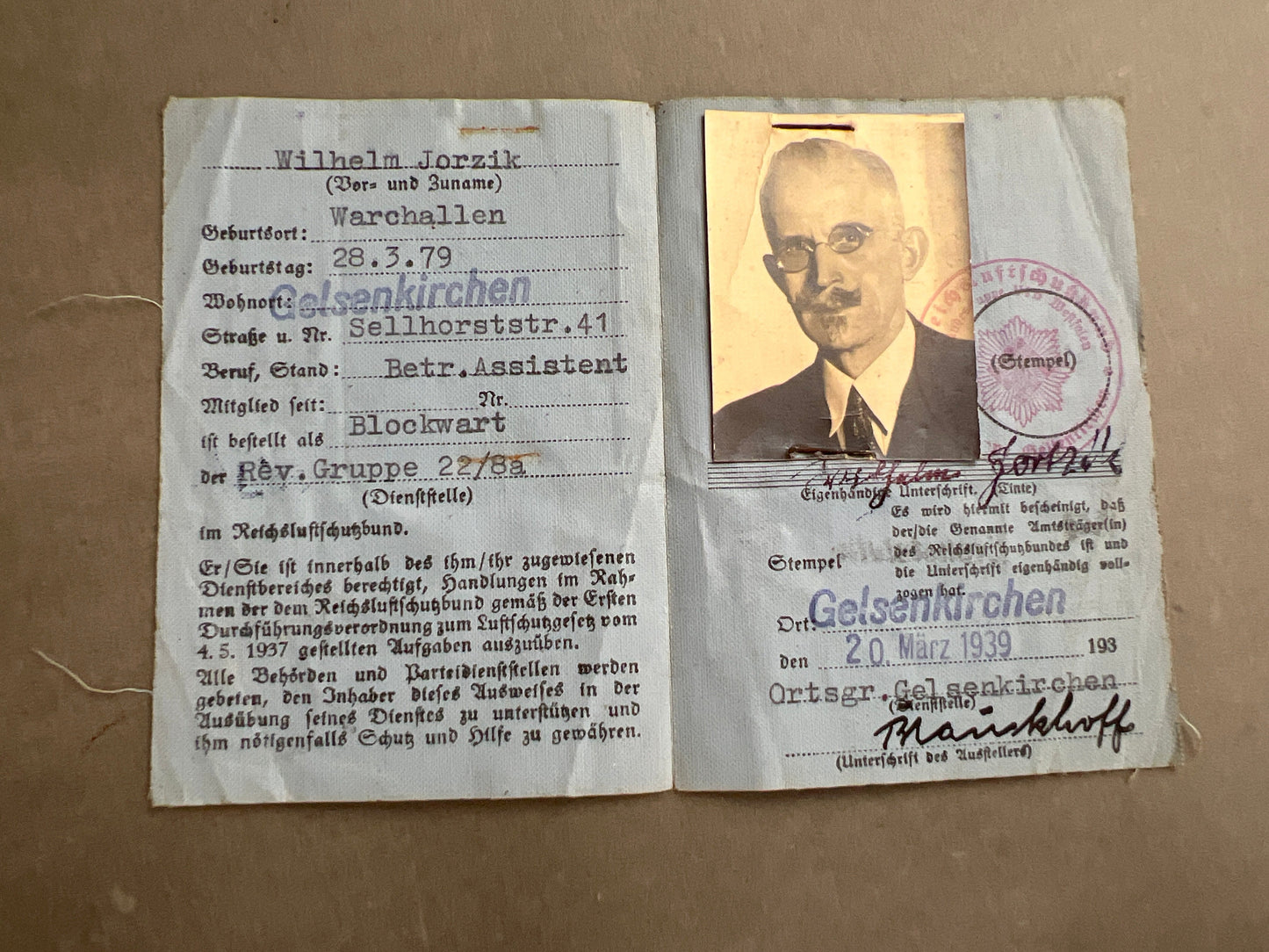 WW2 Tysk RLB Ausweis. Original.