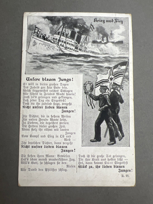 WW1 Tysk Marine Postkort. Original.