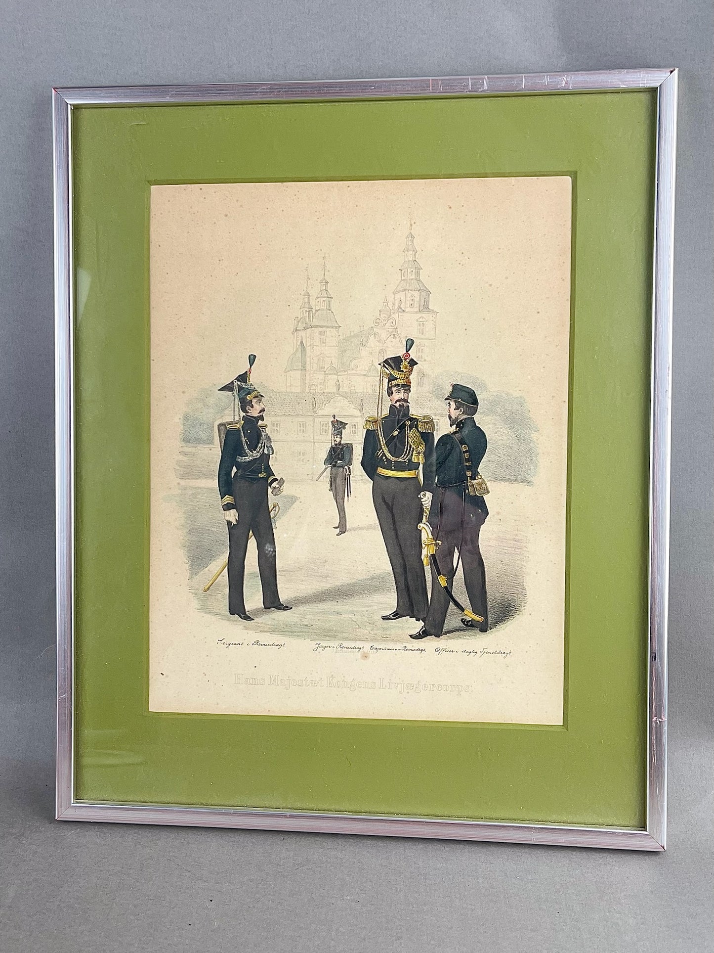 Ældre Militær Tryk af Kongens Livjægerkorps. Original.