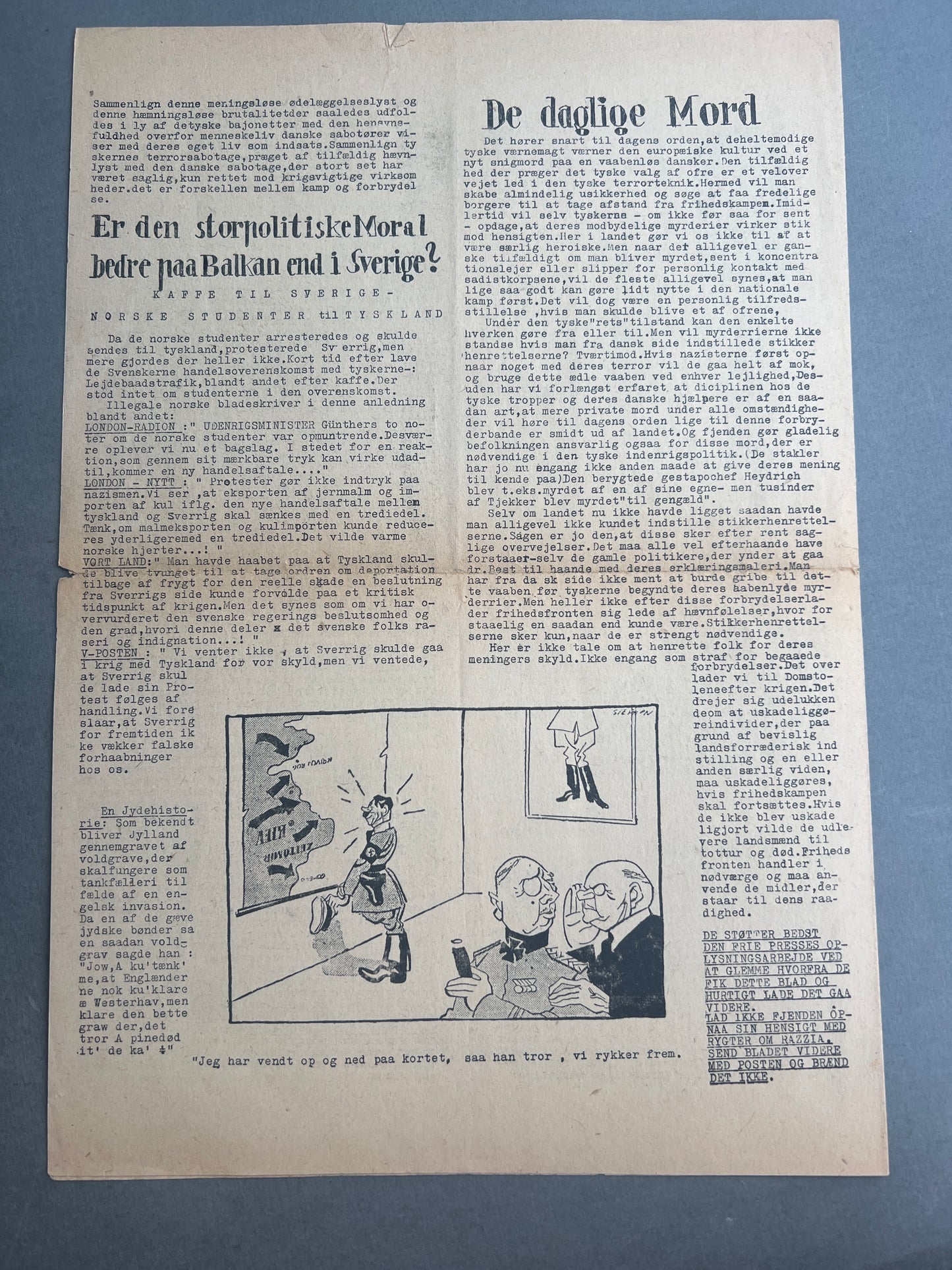 WW2 Dansk Illegal avis "FRI PRESSE" fra 1944. Original.