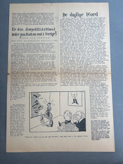 WW2 Dansk Illegal avis "FRI PRESSE" fra 1944. Original.