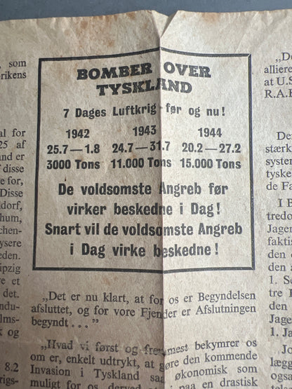 WW2 Dansk Illegal Løbeseddel. Original.