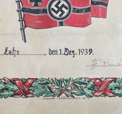 WW2 Tysk Luftwaffe Urkunde. Stor. A3-størrelse. Original.