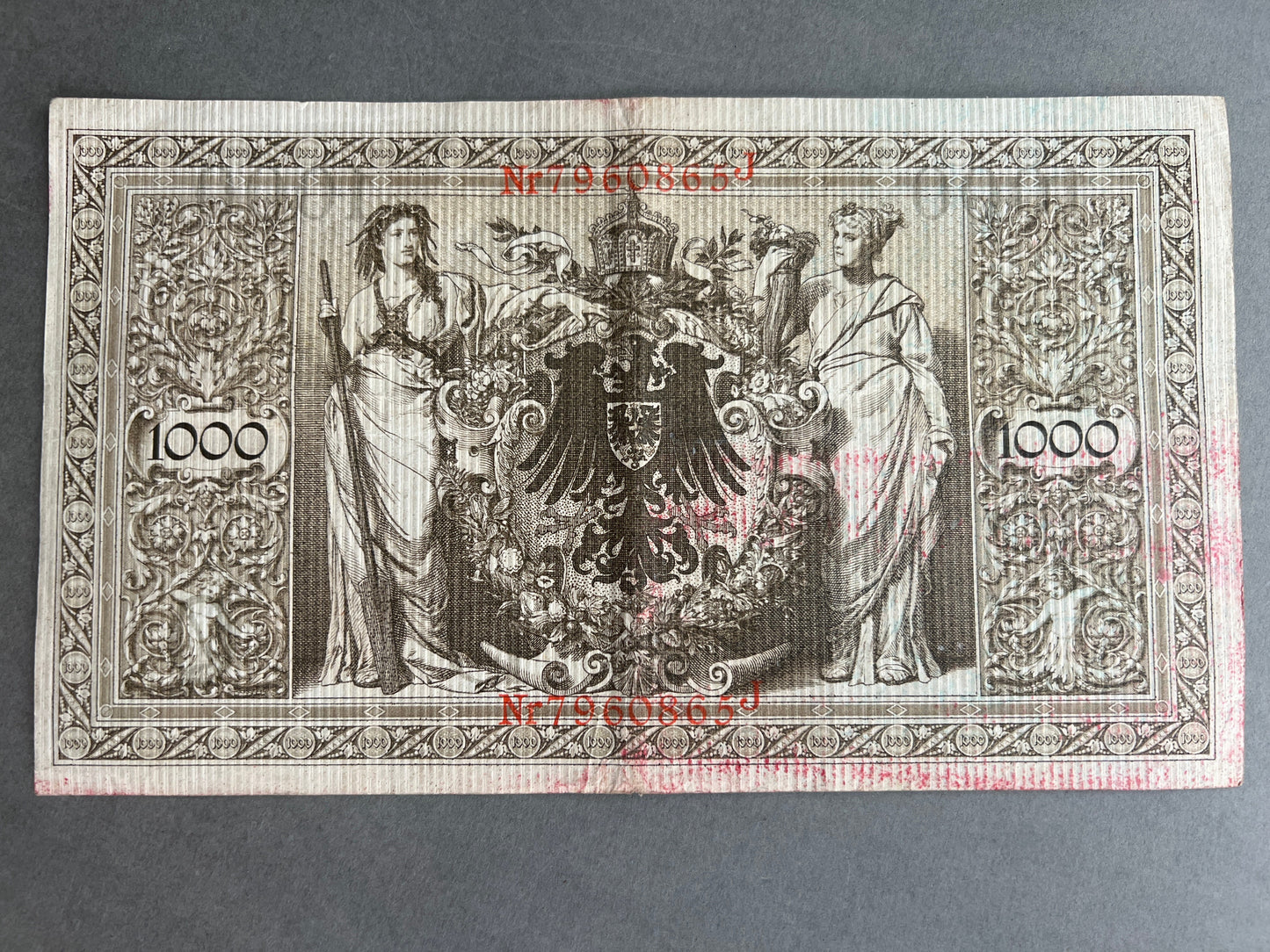 WW1 Tysk "Reichsbanknote" Pengeseddel. Fra 1910. Original.