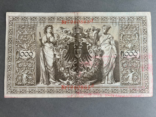 WW1 Tysk "Reichsbanknote" Pengeseddel. Fra 1910. Original.
