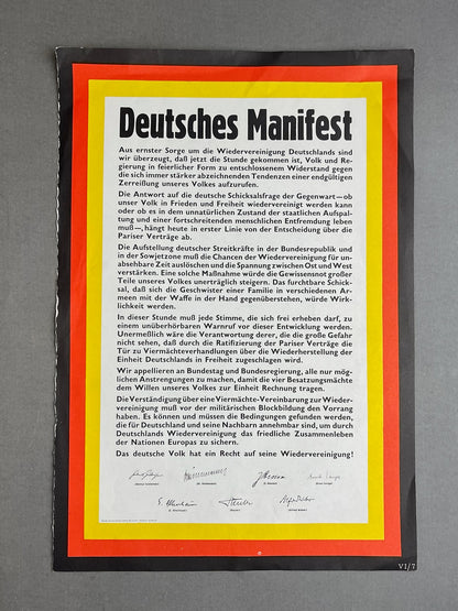 Østtysk DDR "Deutsches Manifest" Løbeseddel/Plakat. Original.