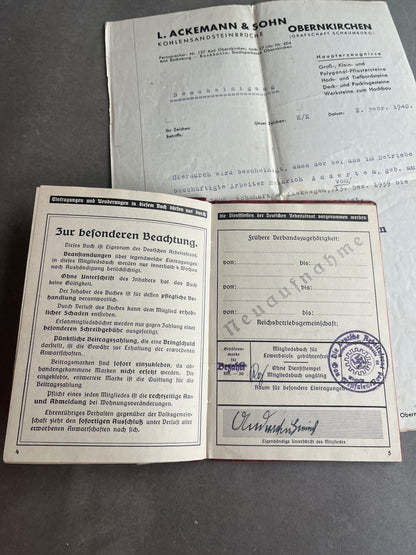 WW2 Tysk DAF Medlemsbog. Original