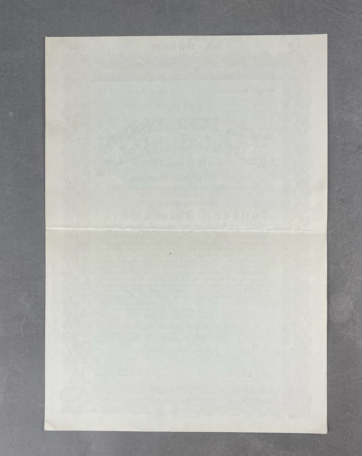 WW2 Tysk Stor Statsobligation "Schatzanweisung" på 1000 Reichsmark. Sjælden. Original.