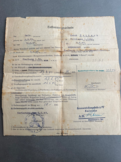 WW2 Tysk Wehrpass Lot fra en Gefreiter. Original.