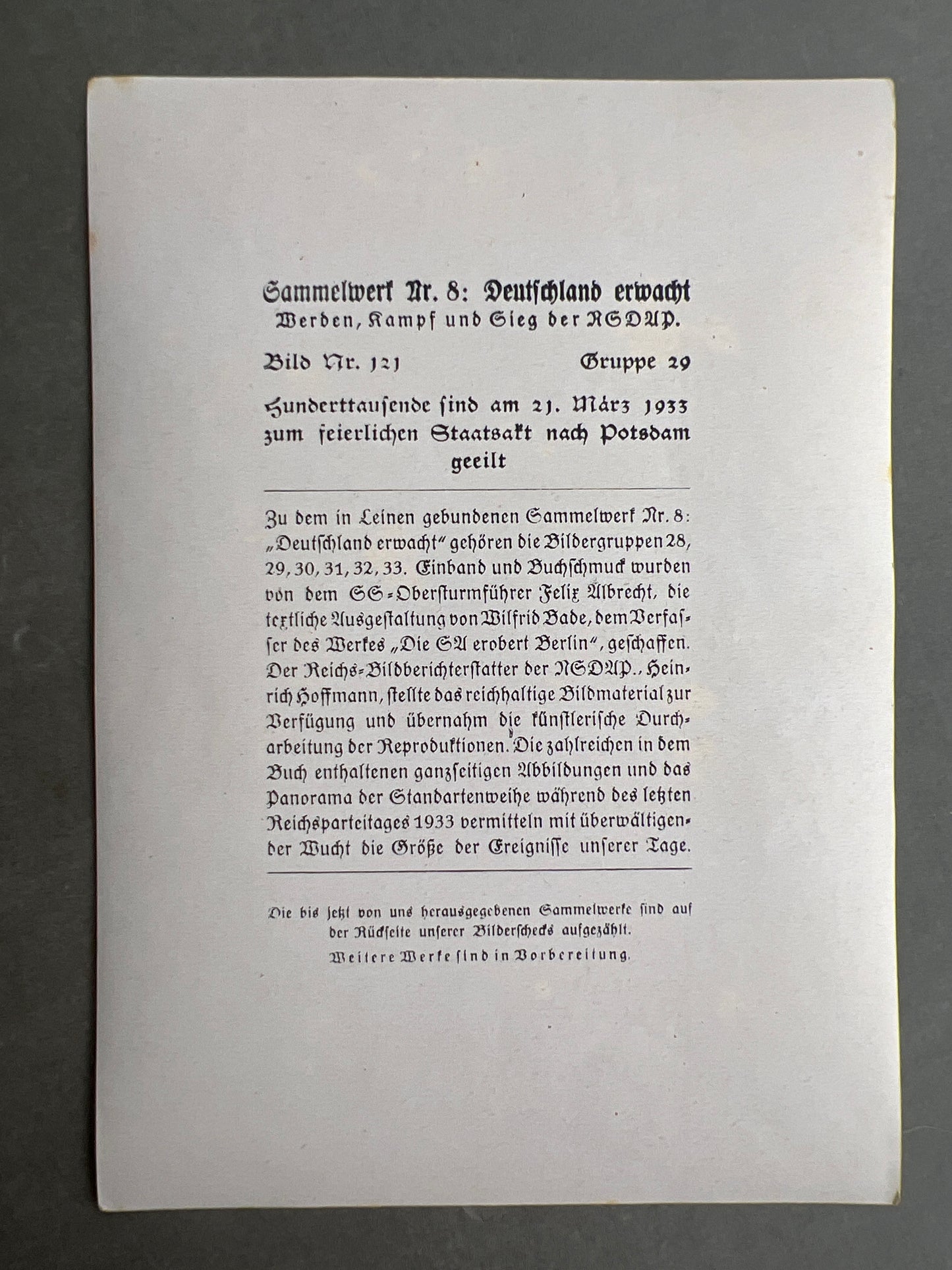 WW2 Tysk "Cigaretten Album" Billede. Mål: 12x17cm. Original.