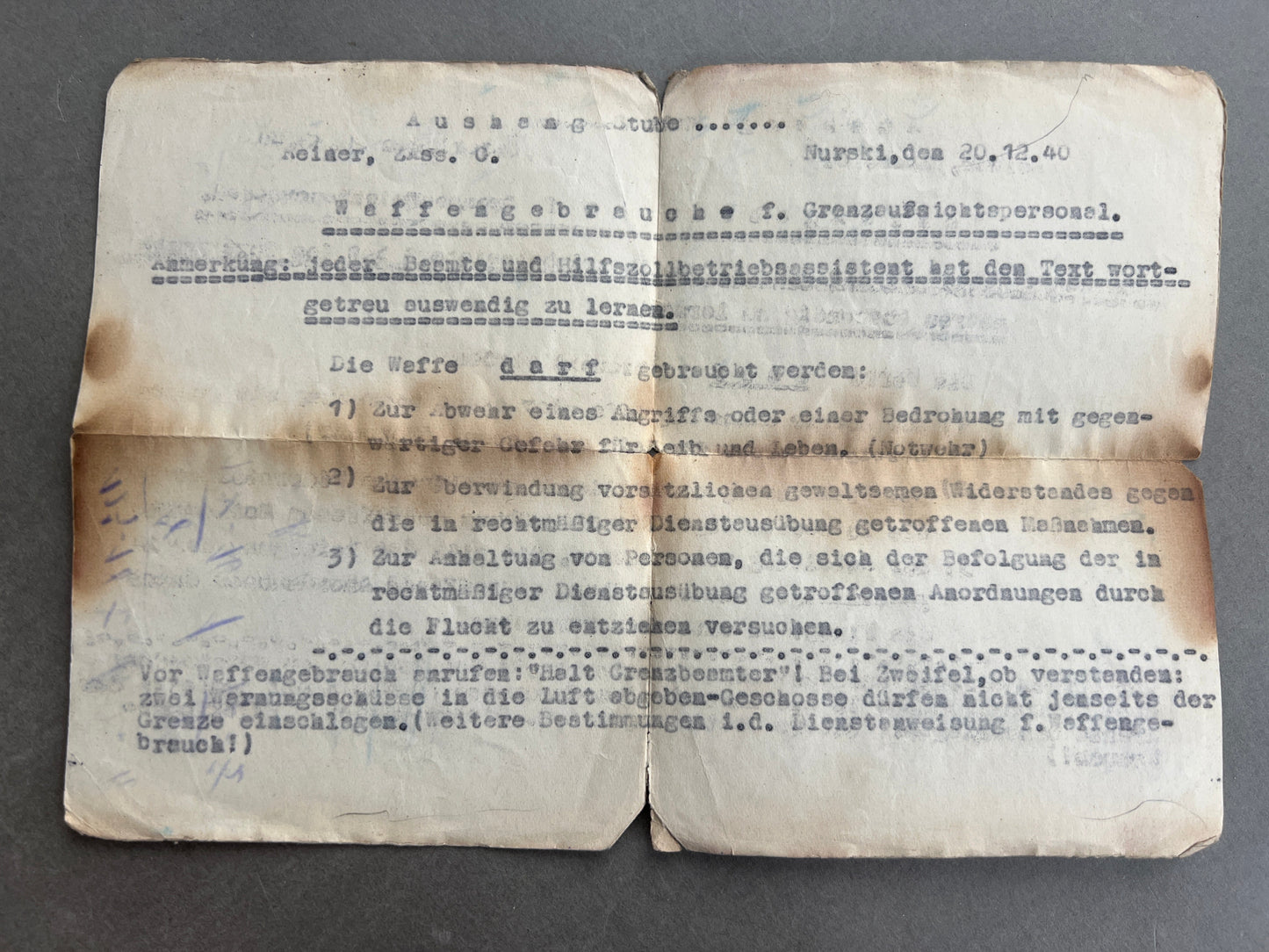 WW2 Tysk Grænsepoliti ordre. Original.