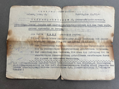 WW2 Tysk Grænsepoliti ordre. Original.