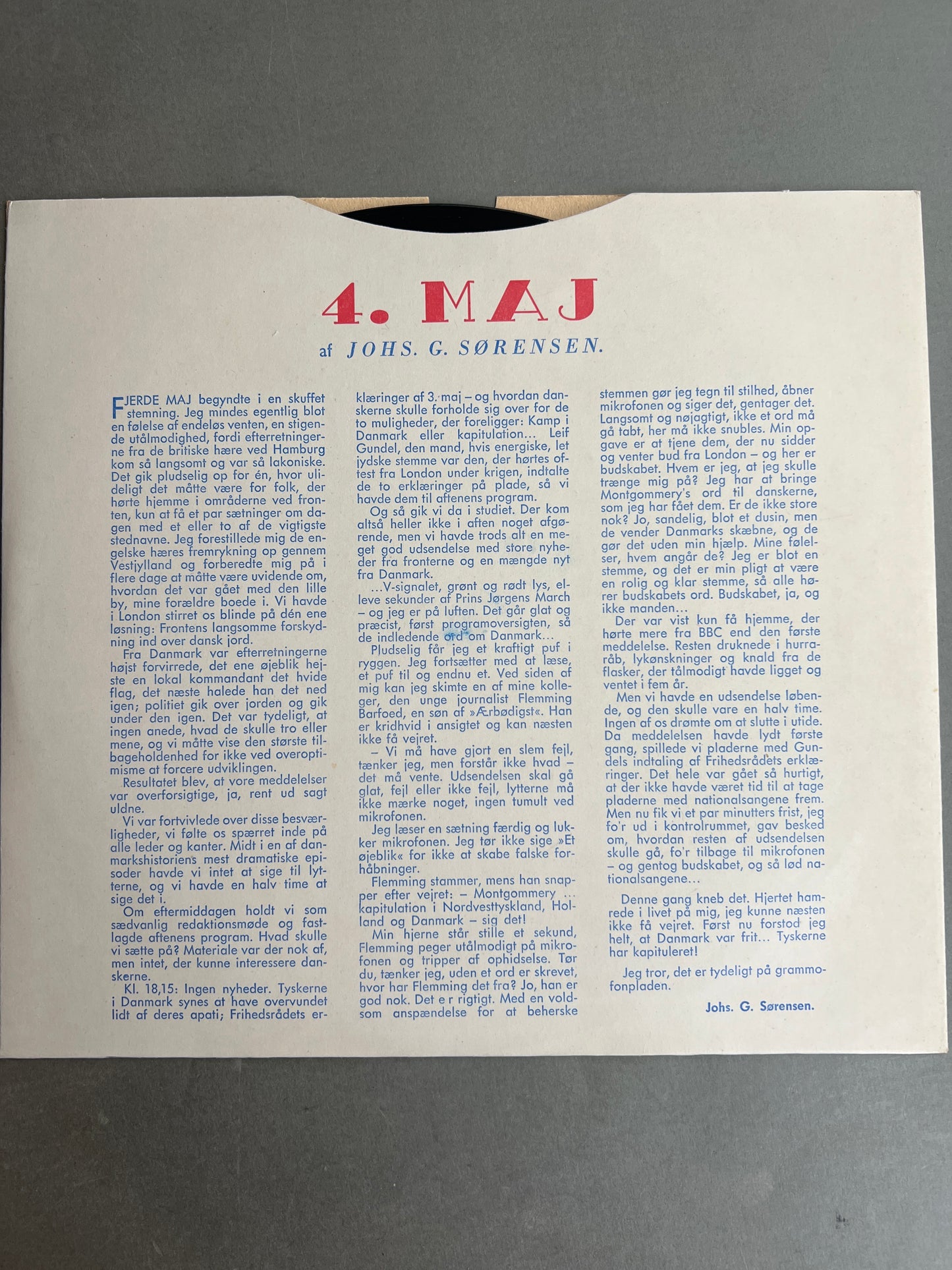 WW2 Dansk "4. Maj" Plade. Original.