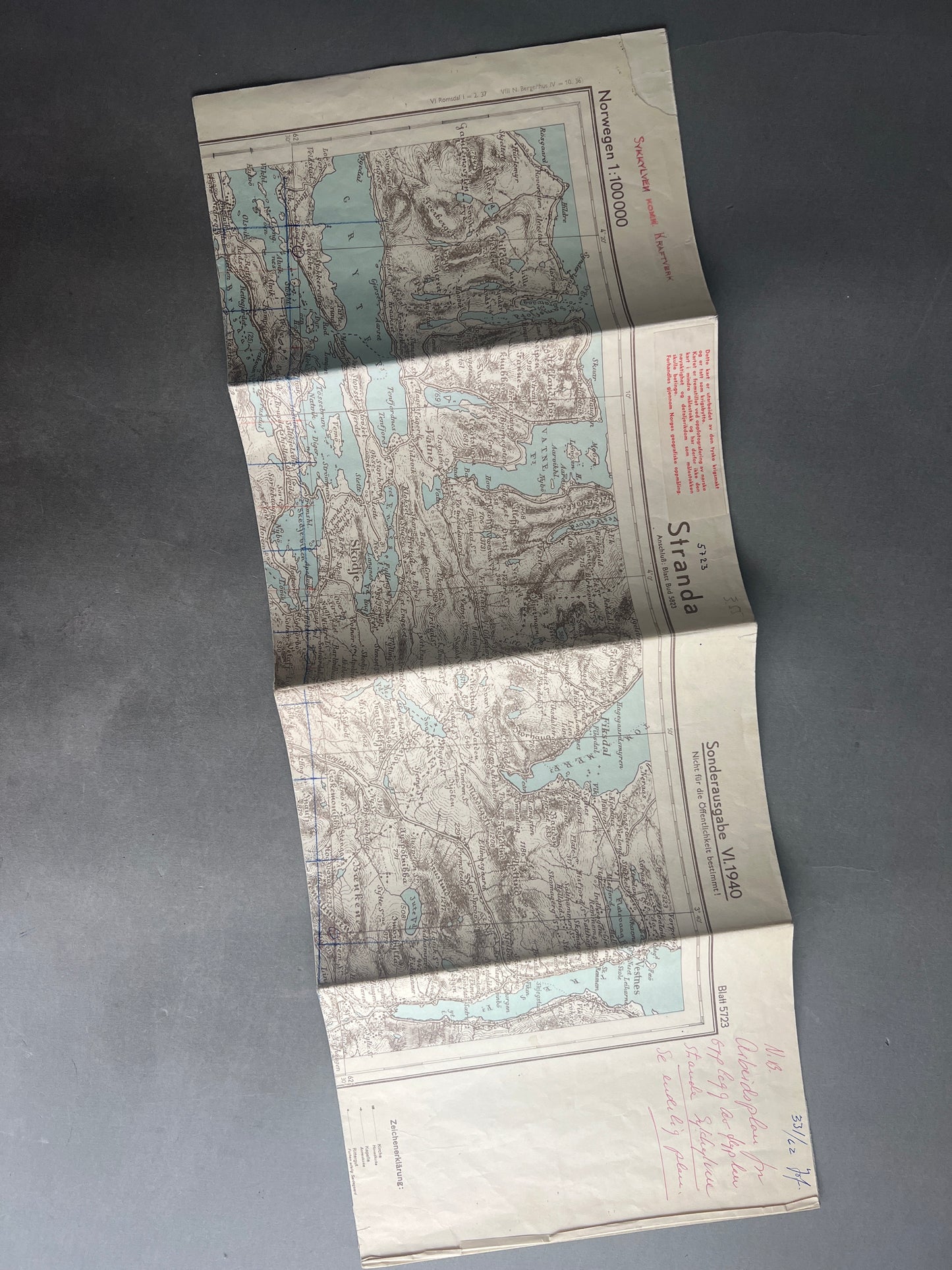 WW2 Tysk Militær Kort over en del af Norge. "Sonderausgabe" fra 1940. Original.