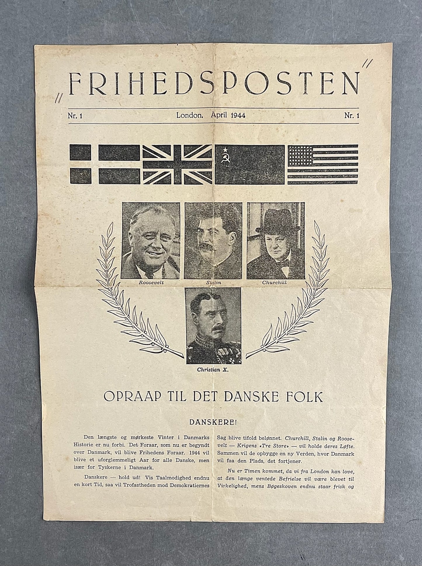 WW2 Dansk Illegal "FRIHEDSPOSTEN" fra april 1944. Original.