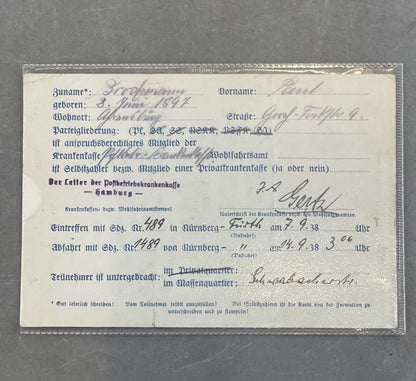 WW2 Tysk "Reichsparteitages 1938"-Ausweiss. Sjælden. Original.