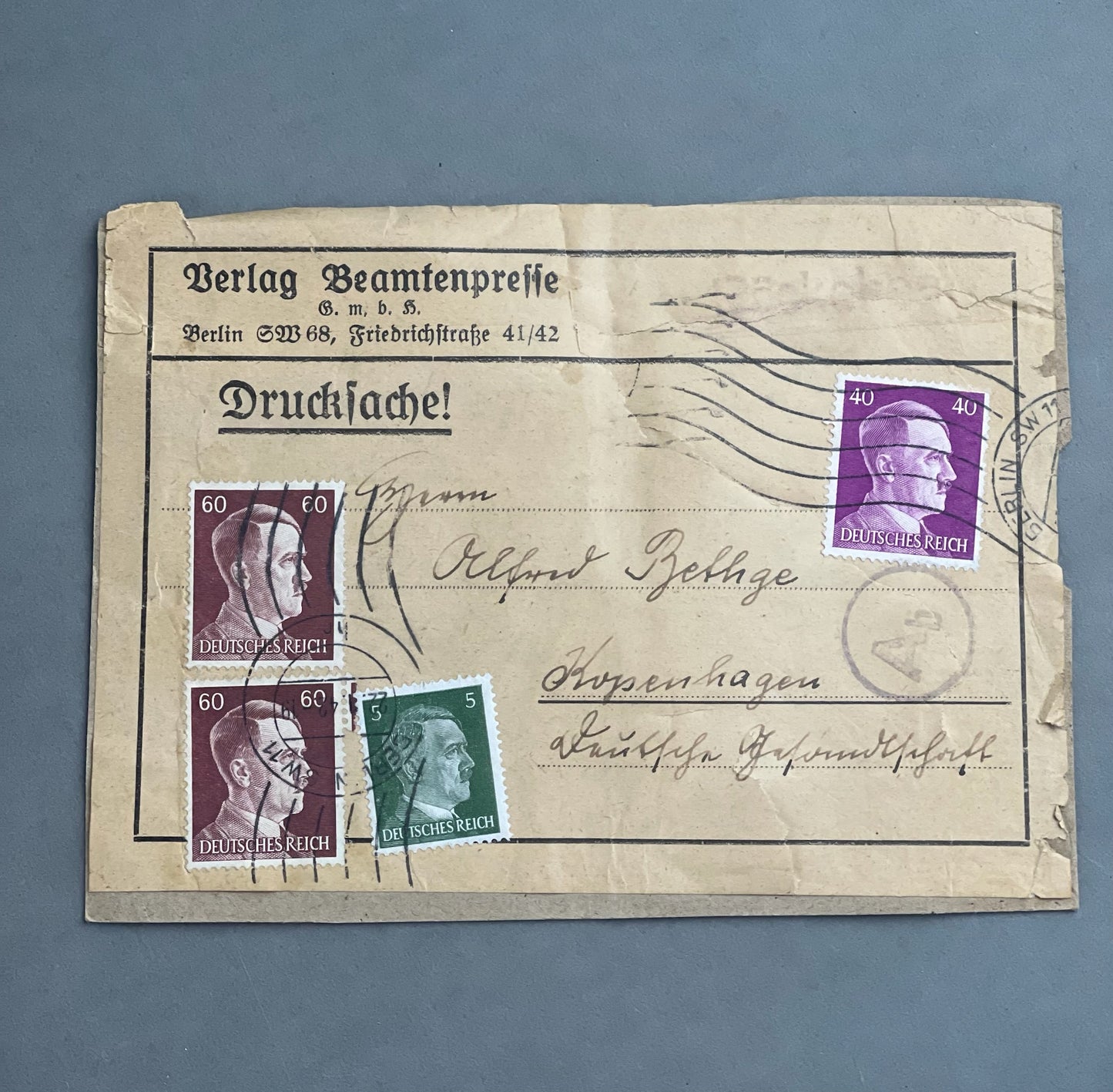 WW2 Tysk Kuvert sendt til København. Original.