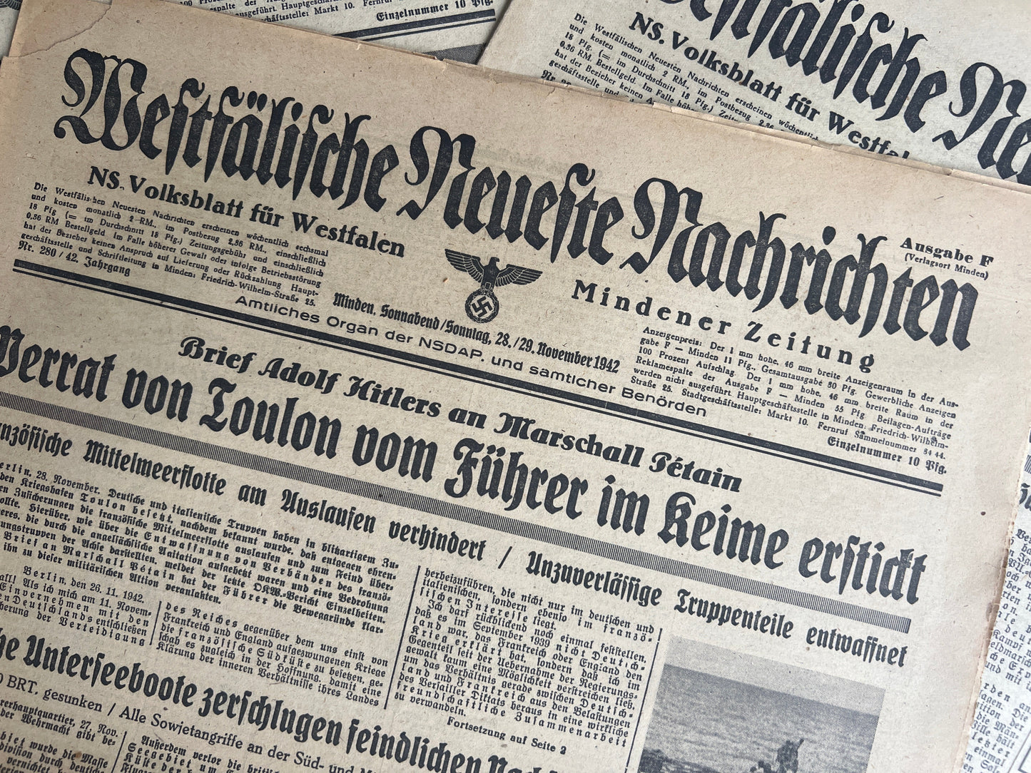 WW2 Tysk 3 stk. NSDAP Aviser. Original.