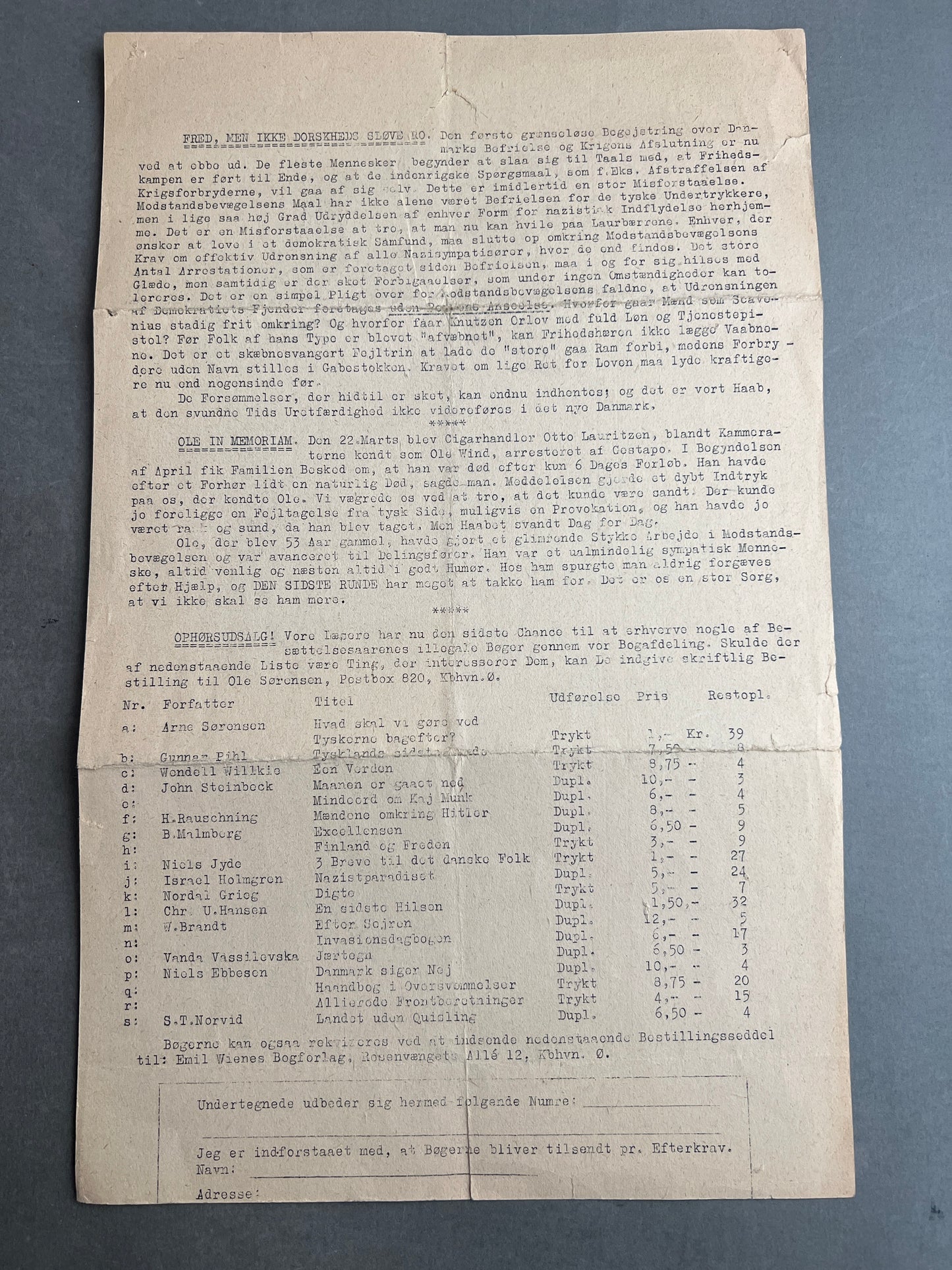 WW2 Dansk Illegalt "Den sidste runde". Original.