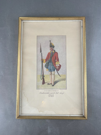 Ældre Militær Tryk af en Grenader. Original.