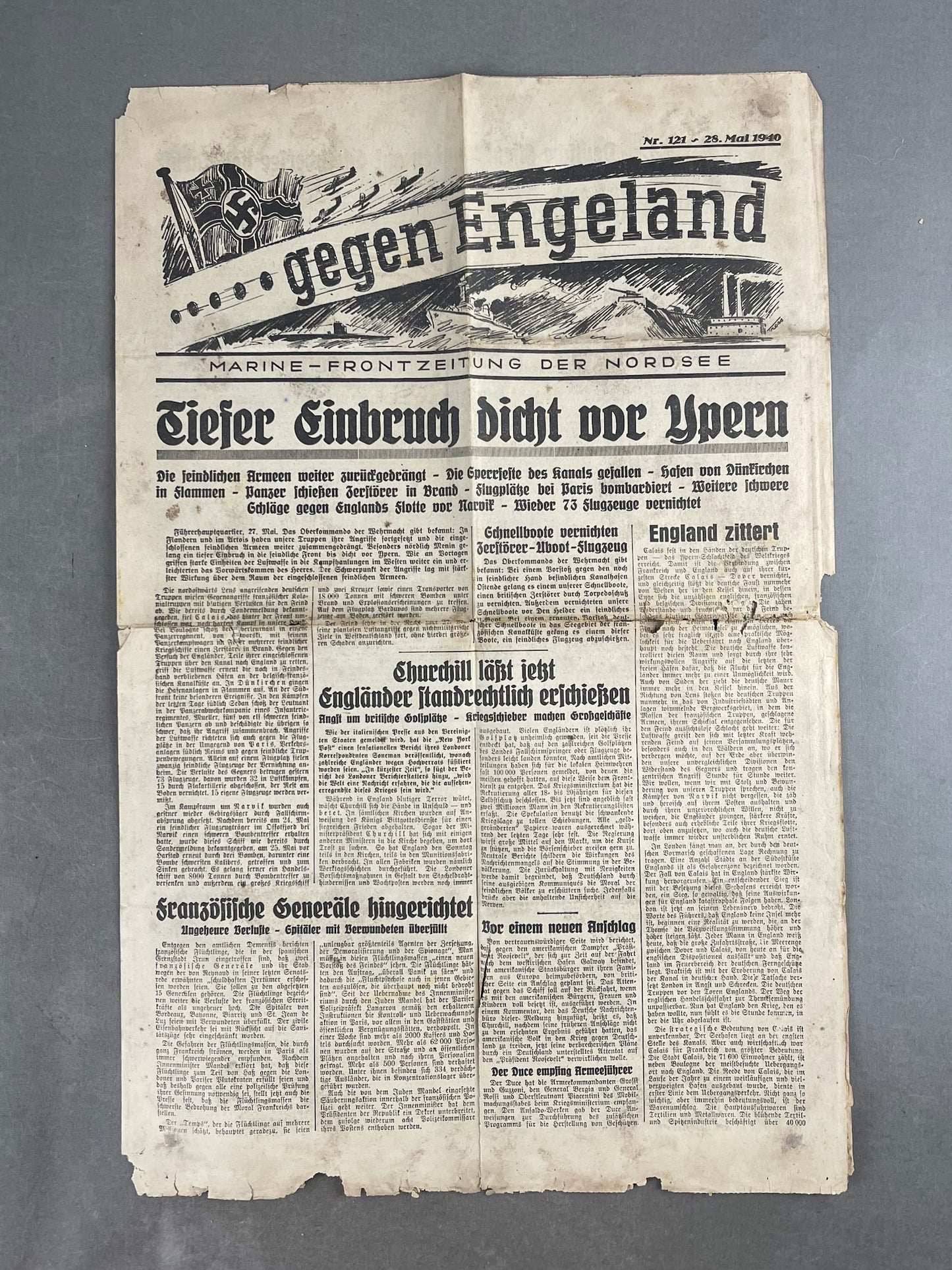 WW2 Tysk Kriegsmarine "Gegen Engeland" lille avis/pjece. Original.