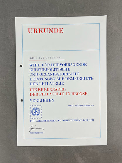 Østtysk DDR Stort Urkunde/Medalje Lot. Original.