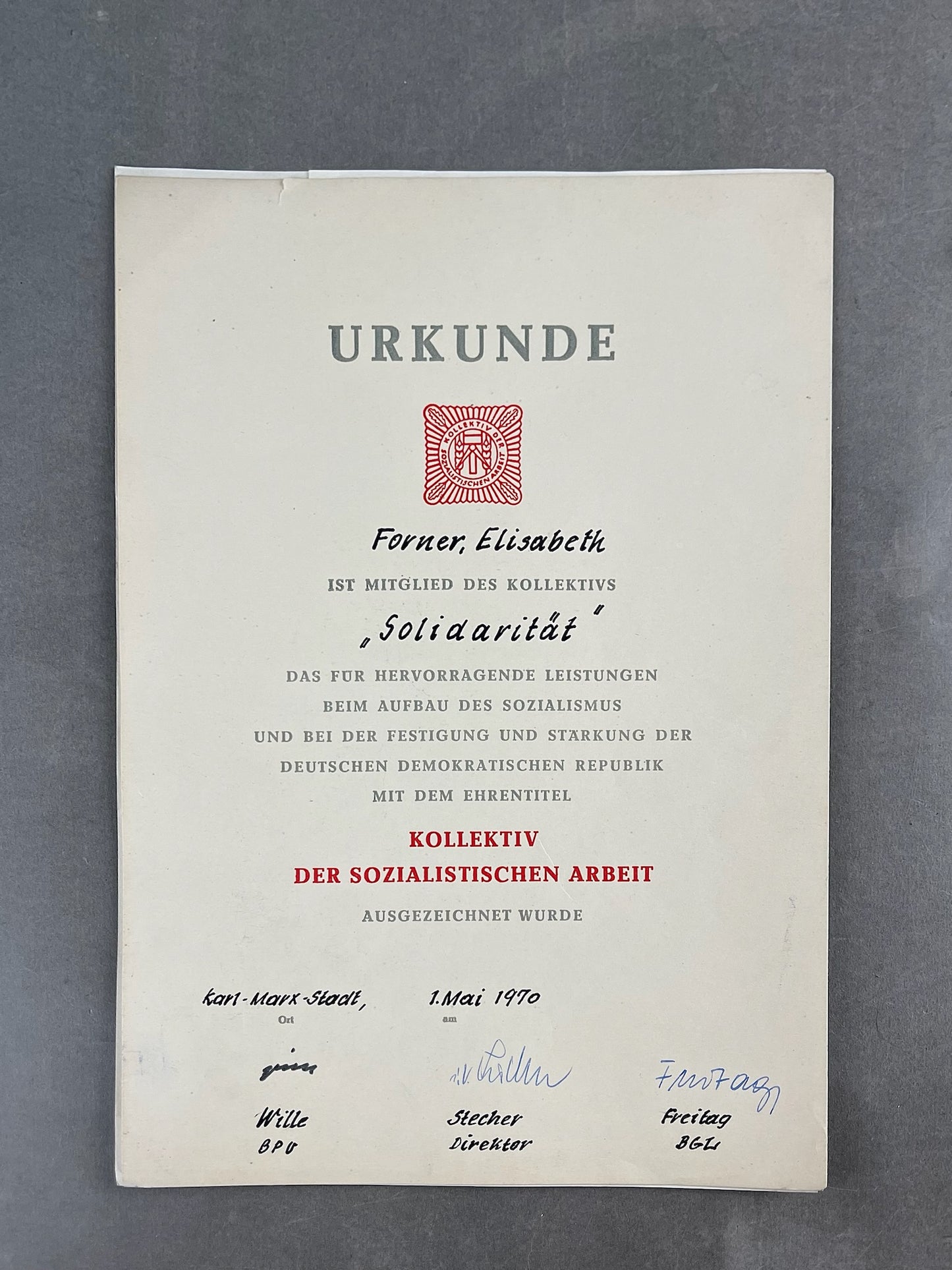 Østtysk DDR Urkunde/Medalje Lot. Original.