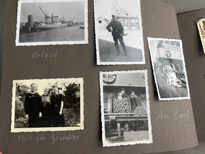 WW2 Tysk Kriegsmarine Fotoalbum. Gode billeder af soldater, skibe, træning, mv. 59 billeder. Original.