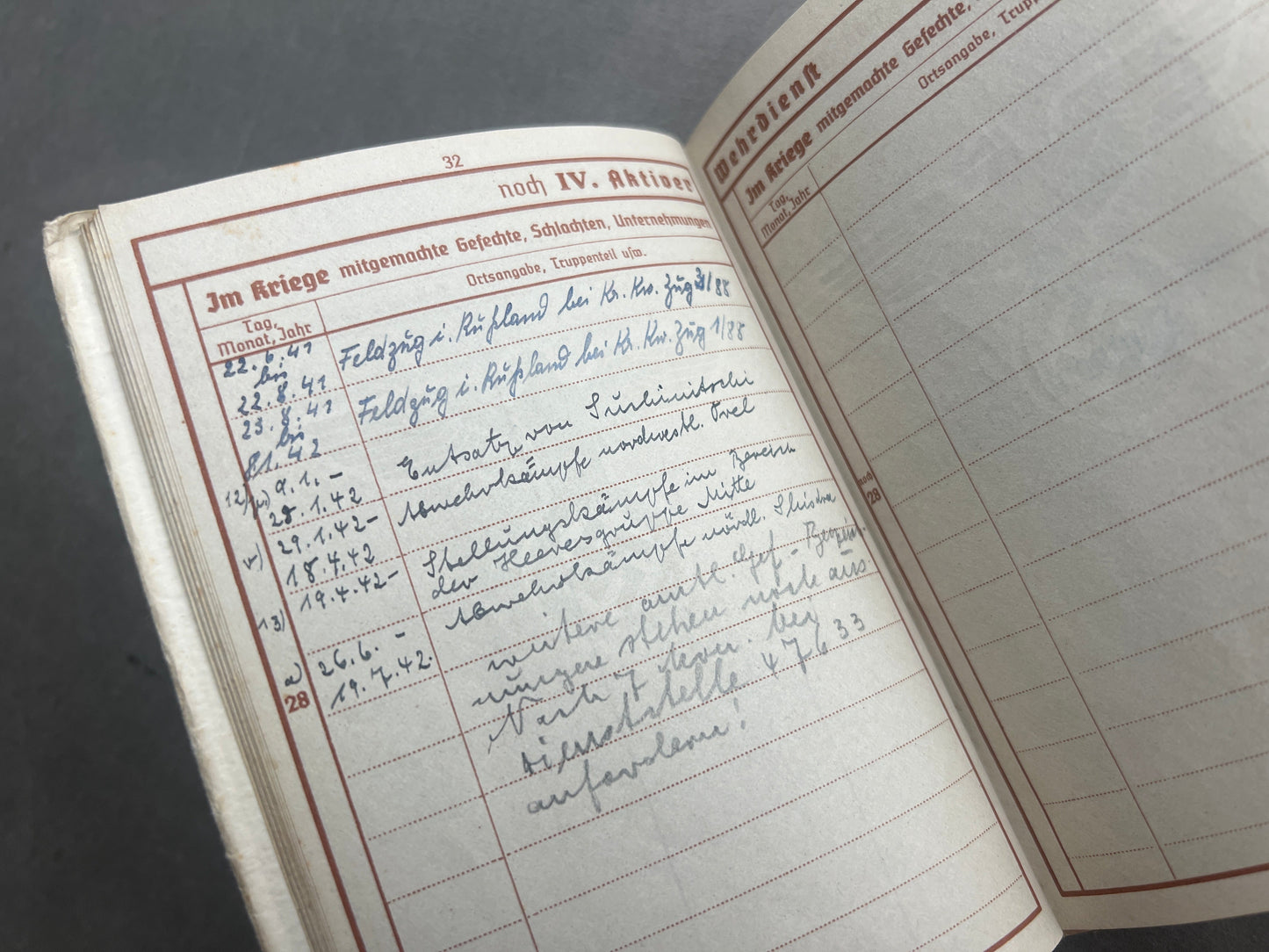 WW2 Tysk Wehrmacht Sanitäter Wehrpass i Mindeomslag, med hans dødsannonce, dødsattest mv.. Sjælden. Original.