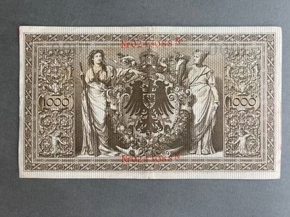WW1 Tysk "Reichsbanknote" Pengeseddel. Fra 1910. Original.