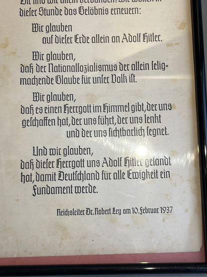 WW2 Tysk NSDAP Udklip/Plakat i nyere ramme. Illustrativ. Original.