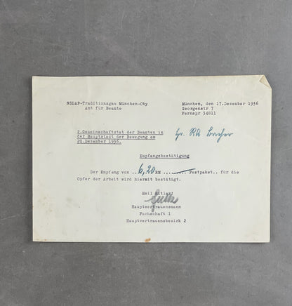 WW2 Tysk NSDAP Seddel. Original.