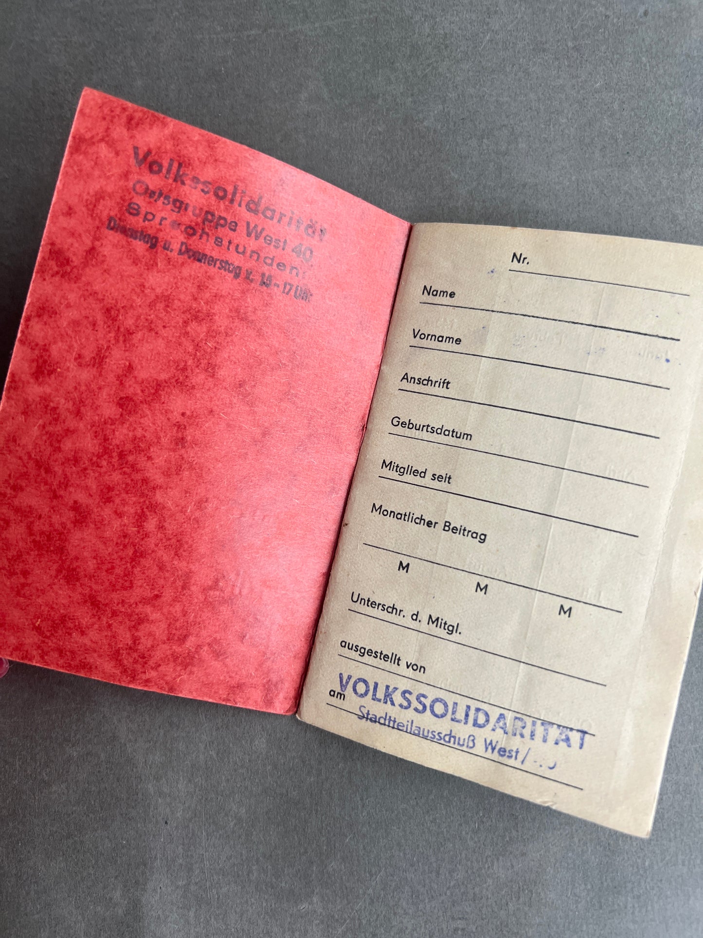 Østtysk DDR Medlemsbog. Godt udfyldt. Original.