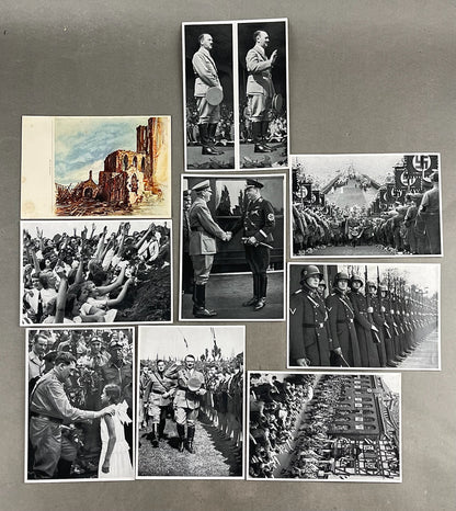 WW2 Tysk "Cigaretten Album" Billeder. 9 stk. 12x17 cm. Gode motiver. I omslag. Original.