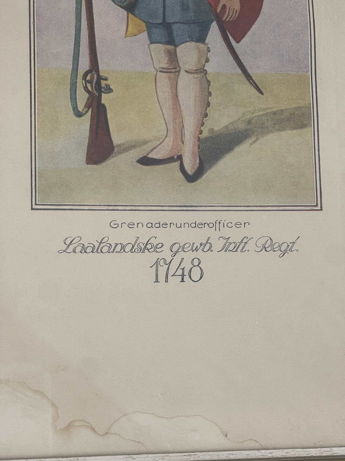Ældre Militær Tryk af en Grenader. Original.