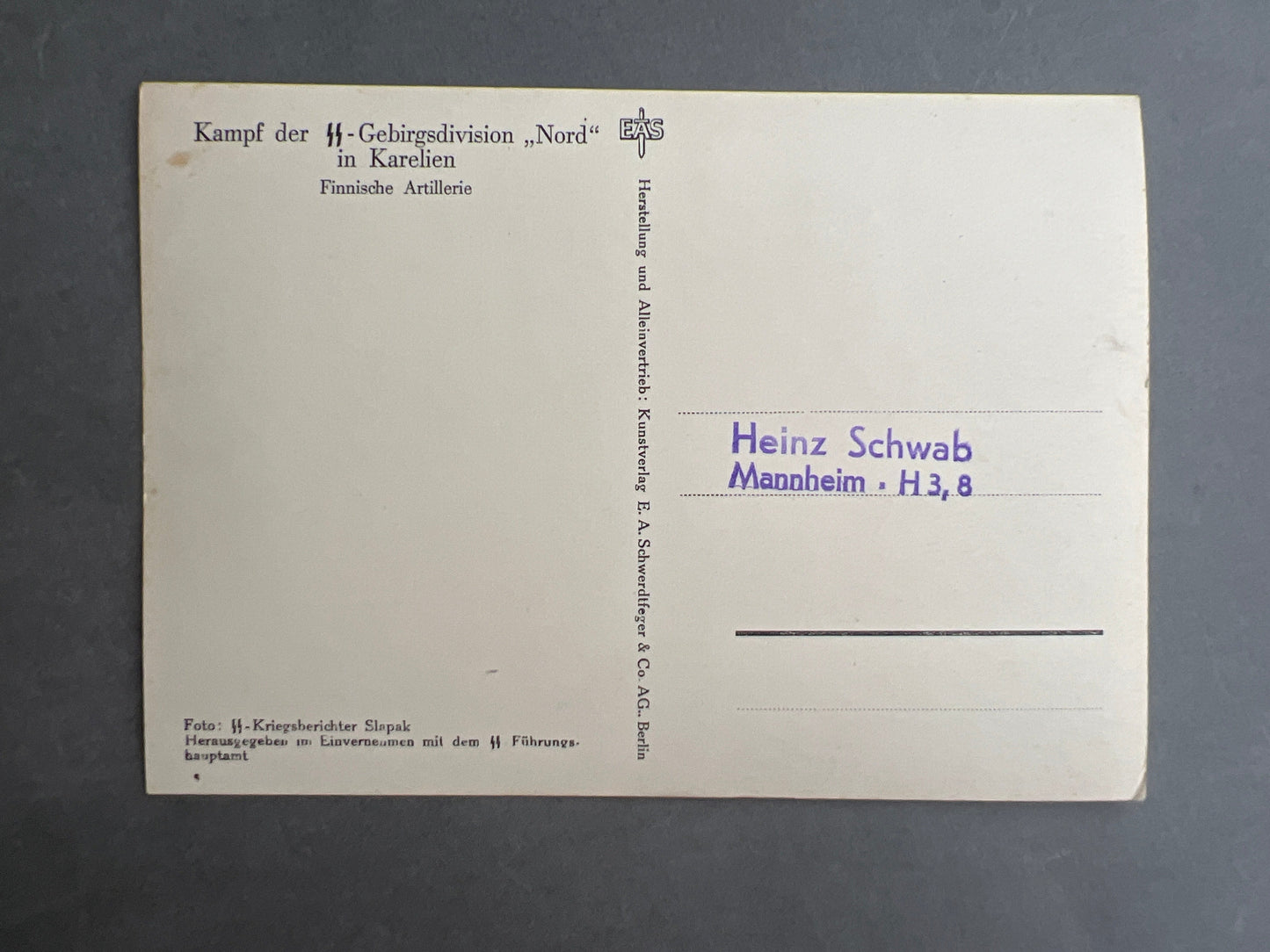 WW2 Tysk Waffen-SS Postkort. Original.
