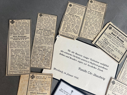 WW2 Tysk Lot af Dødsannoncer. 1 panzer og flere med medaljer. 25 stk. Original.